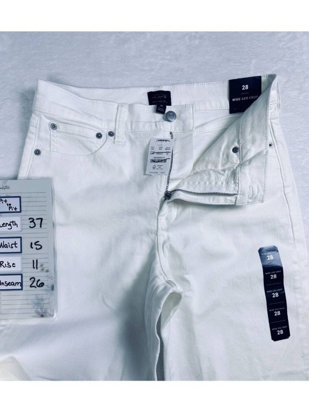 J.Crew The Wide-Leg Cropped Jean White 28 High Rise Stretch Raw Hem Denim NWT - Picture 9 of 13